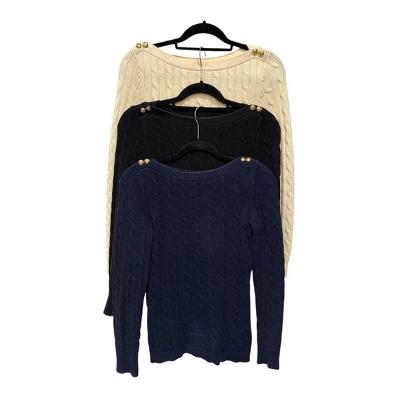 Lauren Ralph Lauren Cable Knit Sweaters Bundle 3 Gold Buttons Boat Neck size XS - Picture 3 of 8